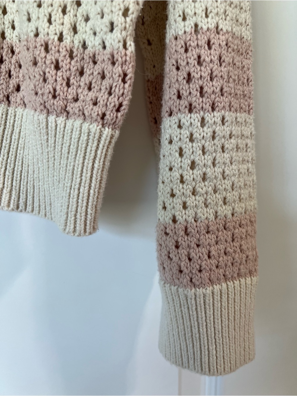 Modern Supply by Sanctuary Half Zip Open Work Striped Knit Sweater Pink Medium - Picture 6 of 7